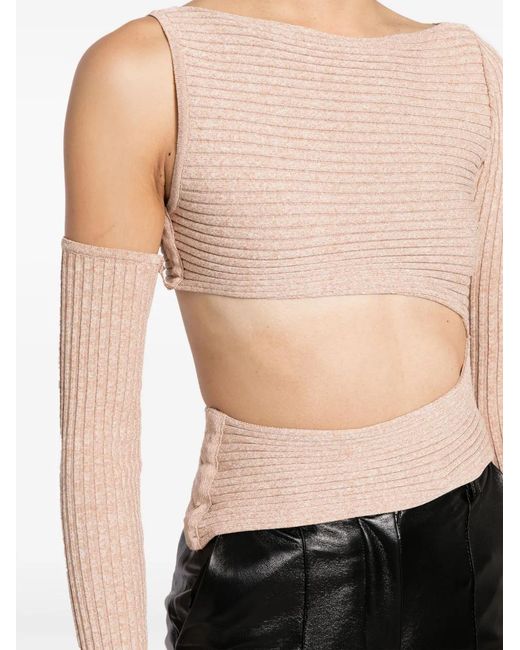ANDREADAMO Pink Asymmetric Cut-Out Ribbed Top
