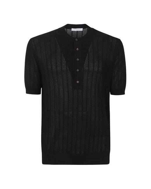 Cruciani Black Pull En Maille Pointelle Boutonné À Manches Courtes for men