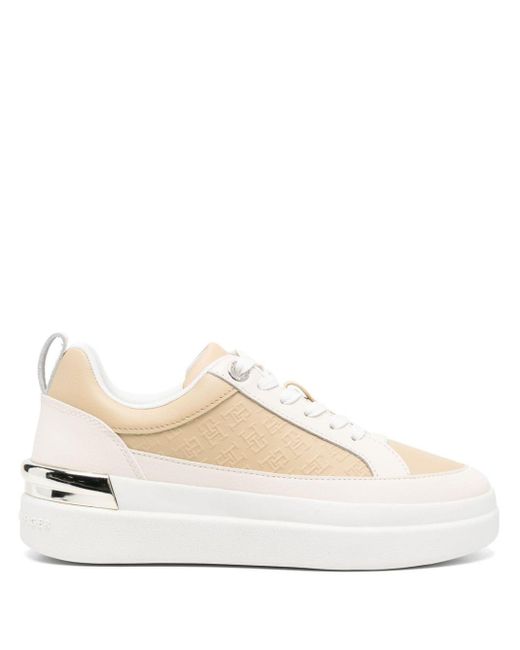 Tommy Hilfiger White Embossed-logo Leather Sneakers