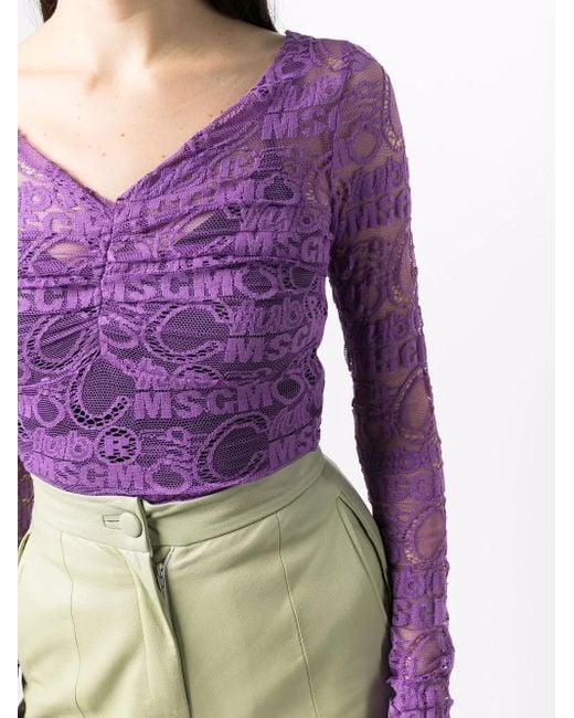 Top de encaje con manga larga MSGM de color Purple