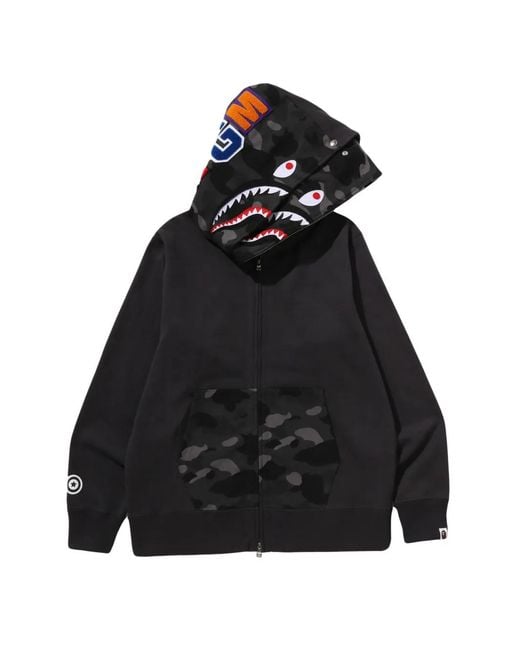 A Bathing Ape Black Color Camo Shark Full-Zip Hoodie for men