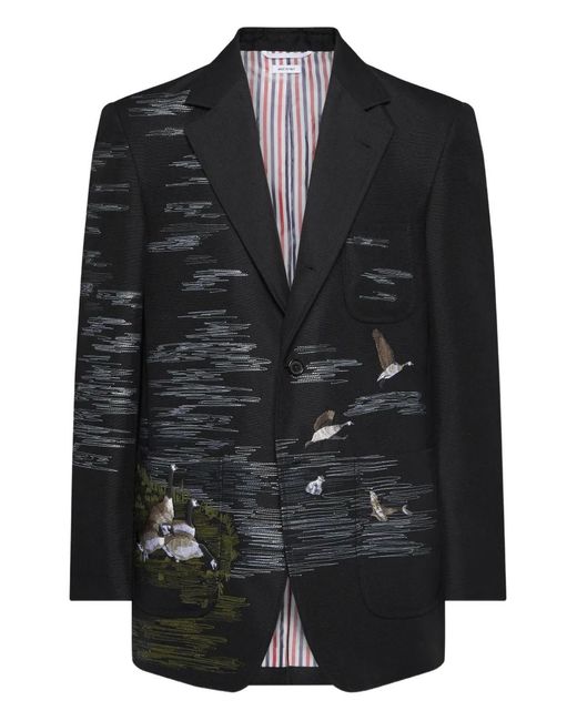 Thom Browne Black Embroidered Blazer for men