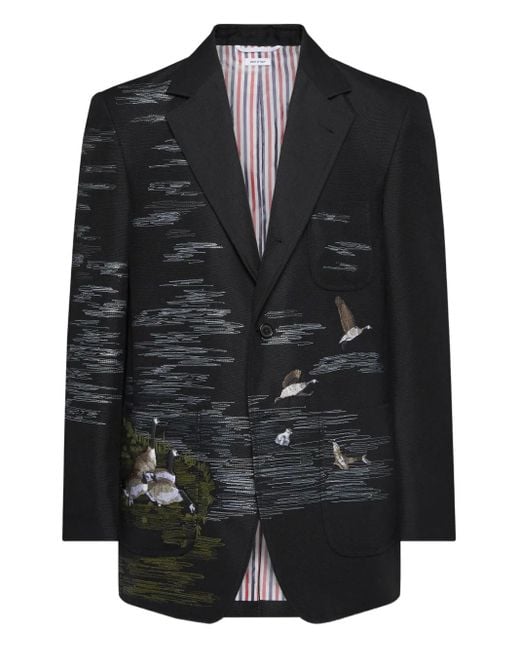 Thom Browne Black Embroidered Blazer for men