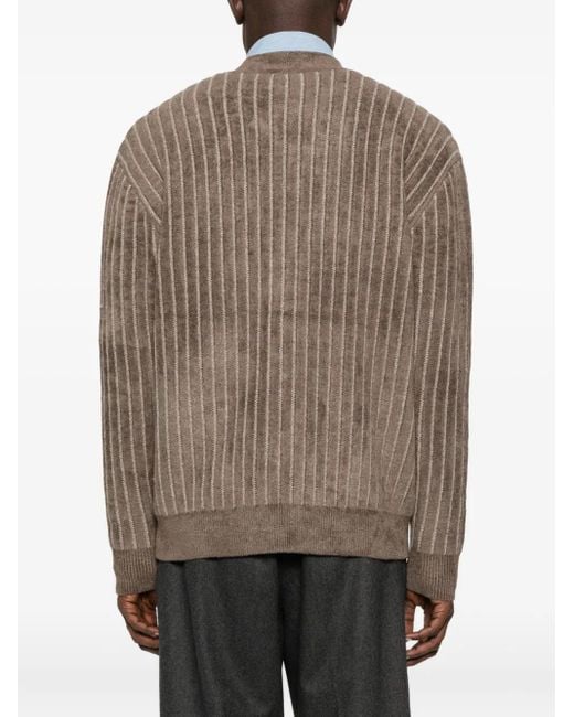 Drole de Monsieur Brown Striped Embroidered Cardigan for men