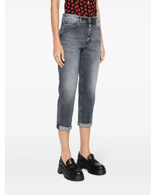 Dondup Gray Logo-Patch Cropped Jeans