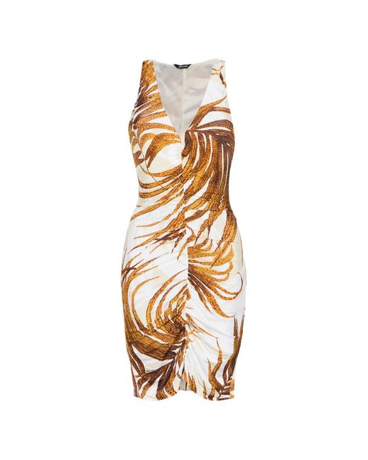 Just Cavalli Metallic Leaf-Print Ruffled Mini Dress
