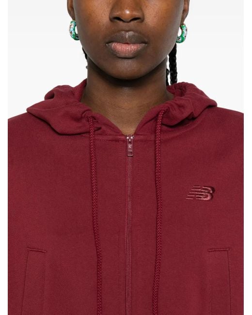 New Balance Hoodie Met Capuchon En Rits in het Red