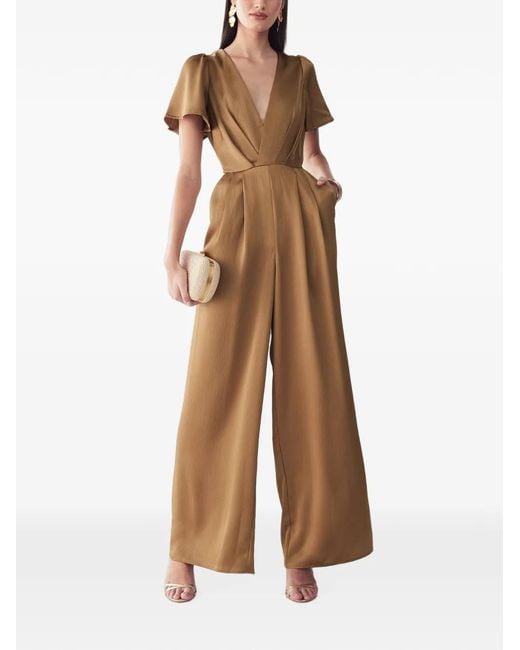 ST MRLO Natural V-Neck Flutter-Sleeve Jumpsuit