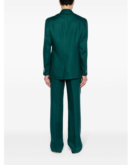 Tagliatore Green Double-breasted Linen Suit for men