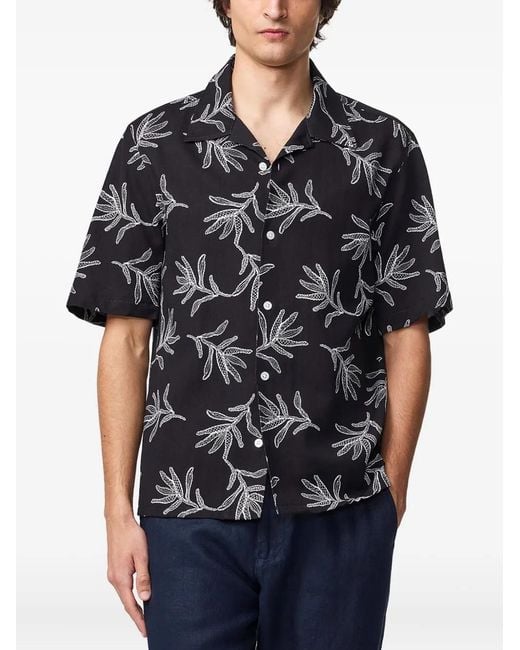NN07 Black Ole Leaf-Print Short-Sleeve Shirt for men