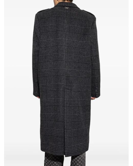 M I S B H V Black Checked Double-Breasted Coat for men