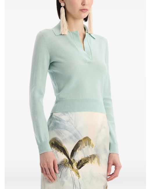Oscar de la Renta Blue Wool Polo Pullover