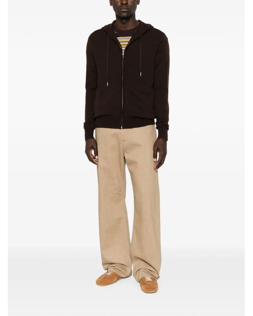 Bompard Brown Zip-Up Drawstring Hoodie for men