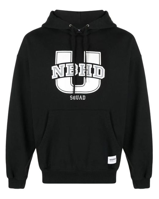 Neighborhood Black Logo-Print Cotton Hoodie for men