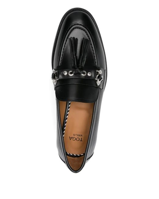 Toga Virilis Black Tassel-Embellished Metal-Detail Loafers for men