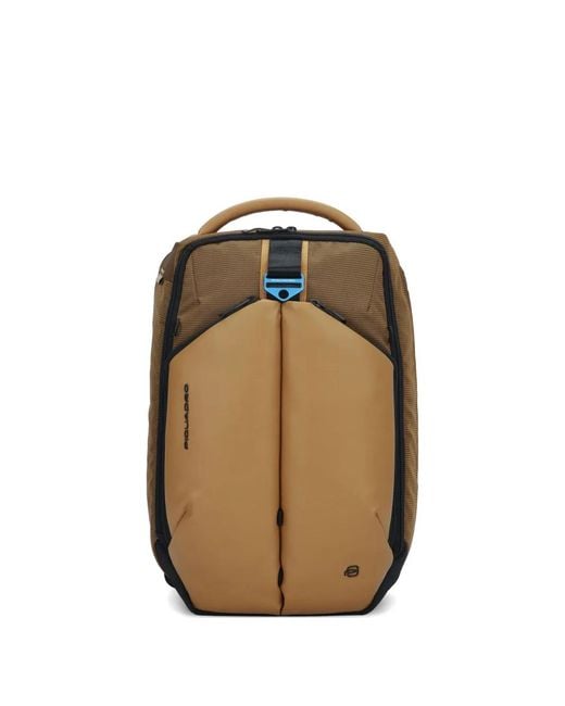 Piquadro Natural Panelled Logo-Print Backpack