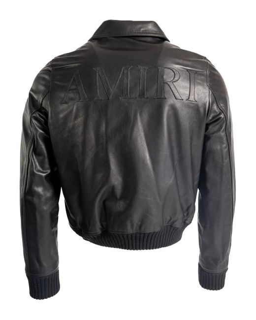 Amiri Black Leather Zip-Front Bomber Jacket for men