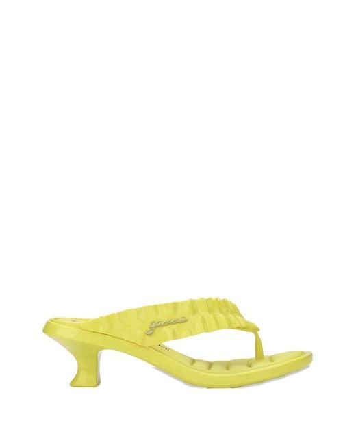 Melissa Yellow X Ganni Ruffled Kitten-Heel Sandals
