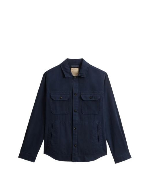 Woolrich Blue Button-Down Pockets-Details Cotton Shirt Jacket for men