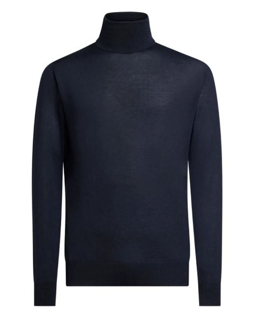 Etro Blue Virgin Wool Turtleneck Sweater for men