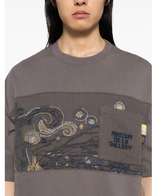 Musium Div. Gray Logo-Embroidered T-Shirt for men