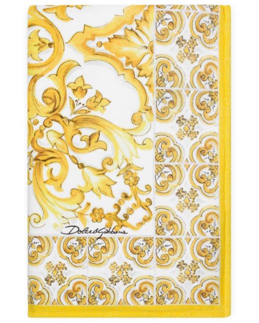 Dolce & Gabbana Majolica Print Beach Towel Yellow