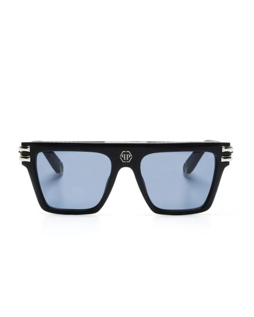 Philipp Plein Blue Rectangle-Frame Sunglasses