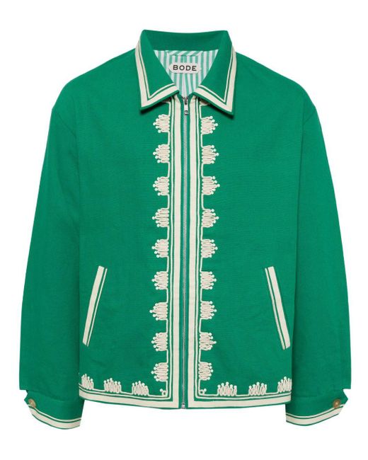 Bode Green Embroidered Edges Cotton Shirt Jacket for men