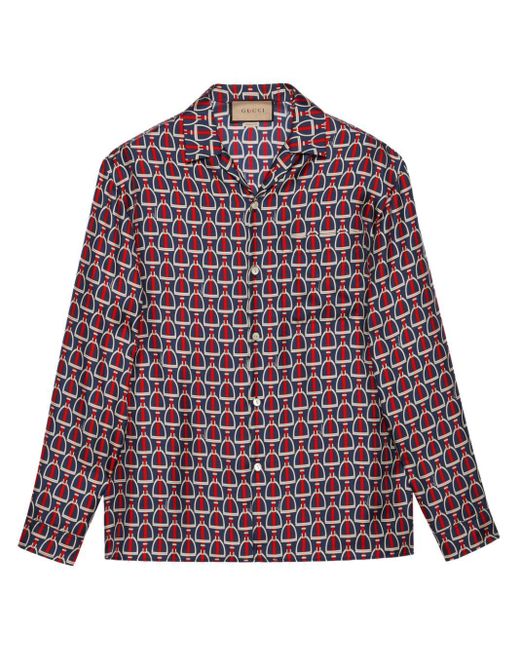 Gucci Purple Horsebit-print Silk Shirt for men