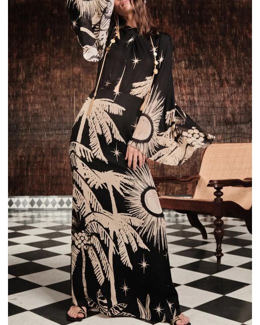 Johanna Ortiz Black Primera Vez Kleid mit ausgestellten Ärmeln