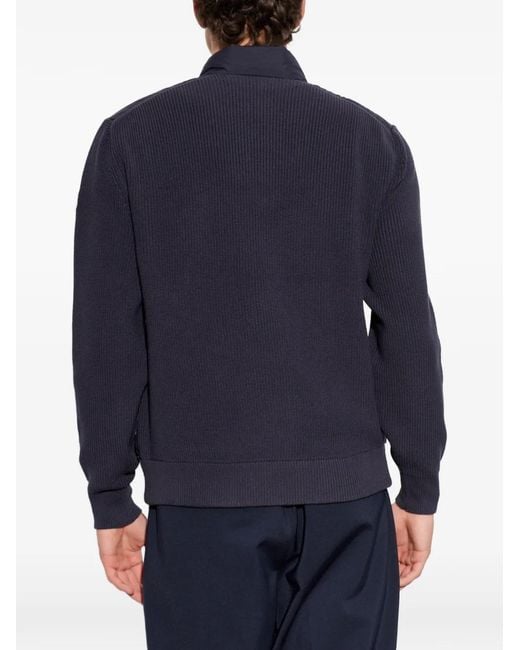 Moncler Blue High-Neck Quilted-Front Jacket for men