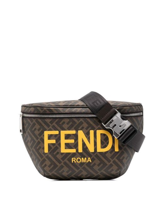 Fendi Gray Logo-print Leather Belt Bag for men