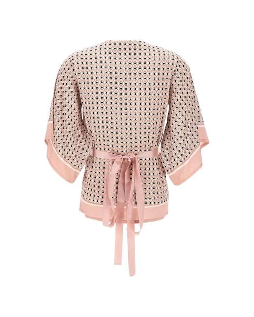Kangra White Micro-Print Wrap-Style Blouse