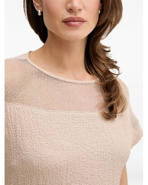 Joseph Ribkoff Natural Mesh-Panelled Crinkle-Effect Top