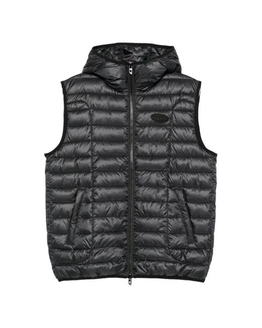 DIESEL Black Quilted Hooded Gilet for men