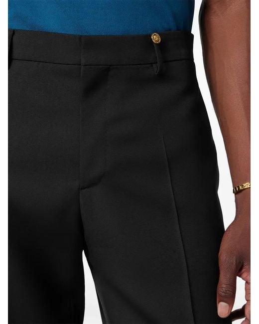 Versace Black Wool Tapered Formal Trousers for men