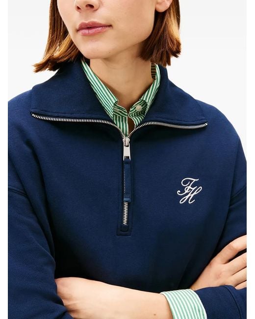 Tommy Hilfiger Blue Zip-Up Logo-Detail Mini Dress