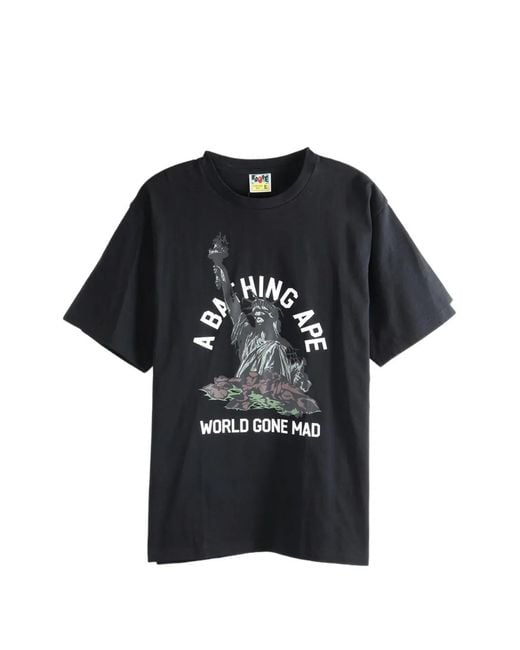 A Bathing Ape Black T-Shirt Statue Of Liberty À Imprimé Graphique for men