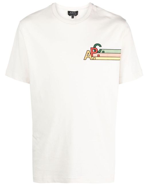 A.P.C. White Logo-Print Cotton T-Shirt for men
