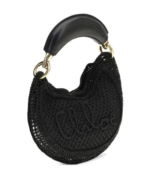 Chloé Black Summer Banana Raffia Logo Mini Bag