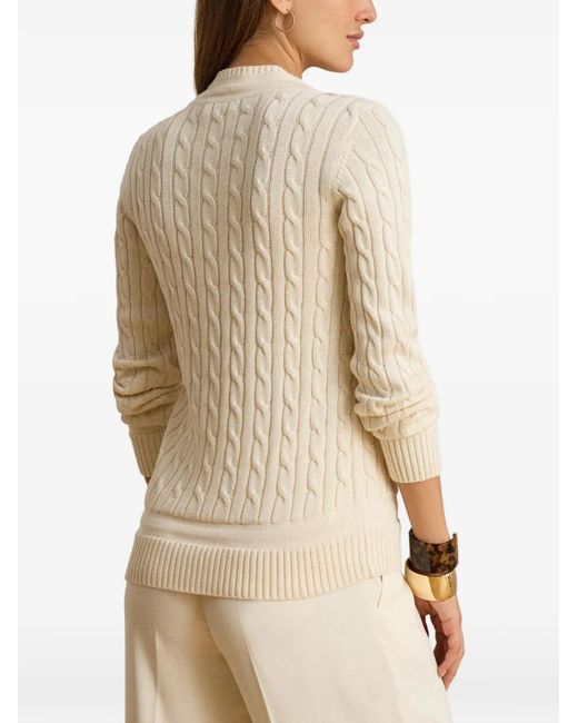 Ralph Lauren Natural Cable-Knit Monogram-Embroidered Sweater