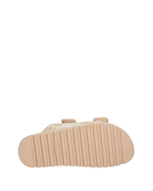 Guess Natural Fadeliza Embroidered Double-Strap Flat Sandals