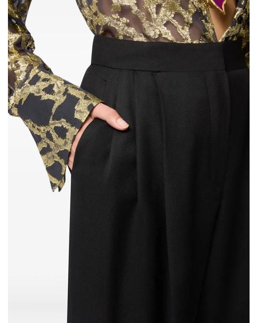 Nina Ricci Black Pleated-Motif Wool Gabardine Trousers