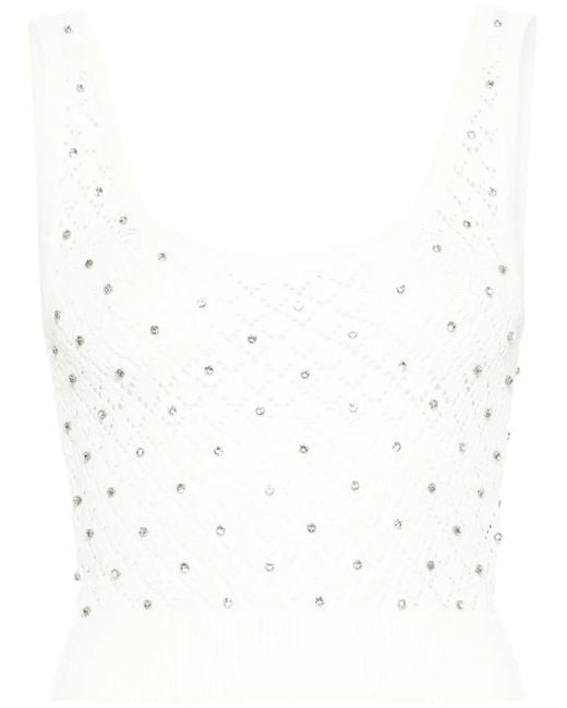 John Richmond White Crystal-Embellished Knitted Top