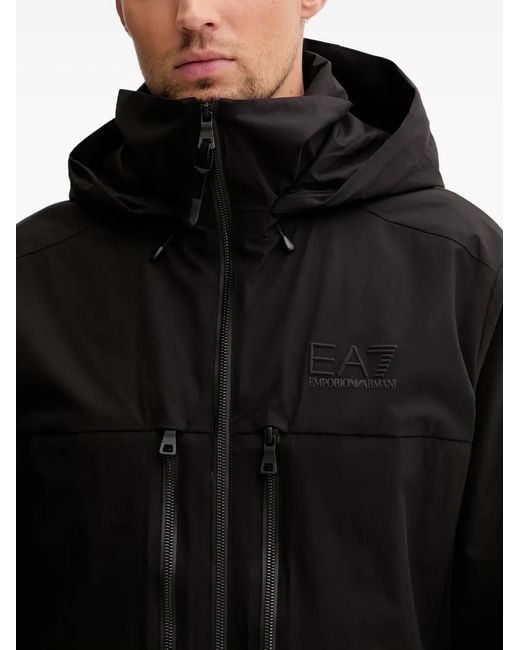 EA7 Black Logo-Print Hooded Jacket for men