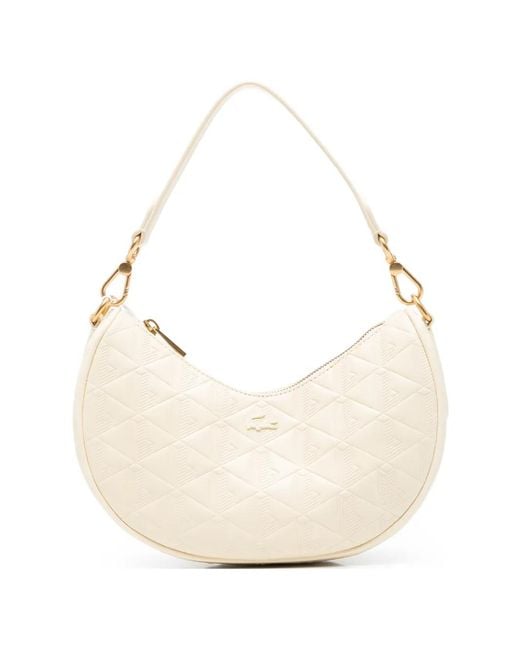 Lacoste Natural Small Moon Monogram-Embossed Crescent Shoulder Bag