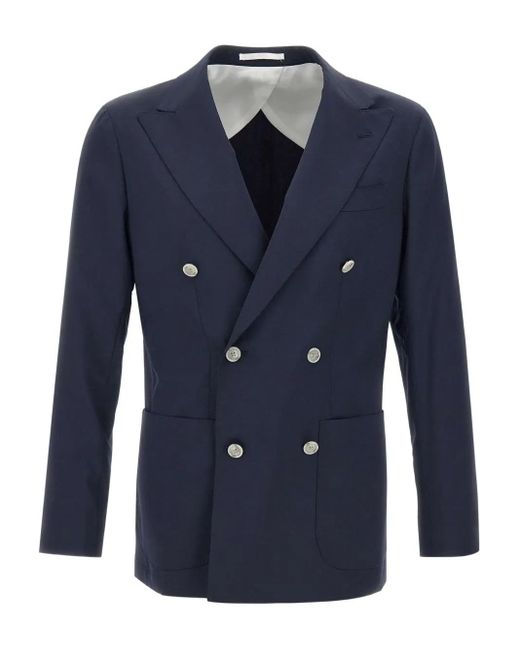 メンズ Barba Napoli ウール ジャケット Blue