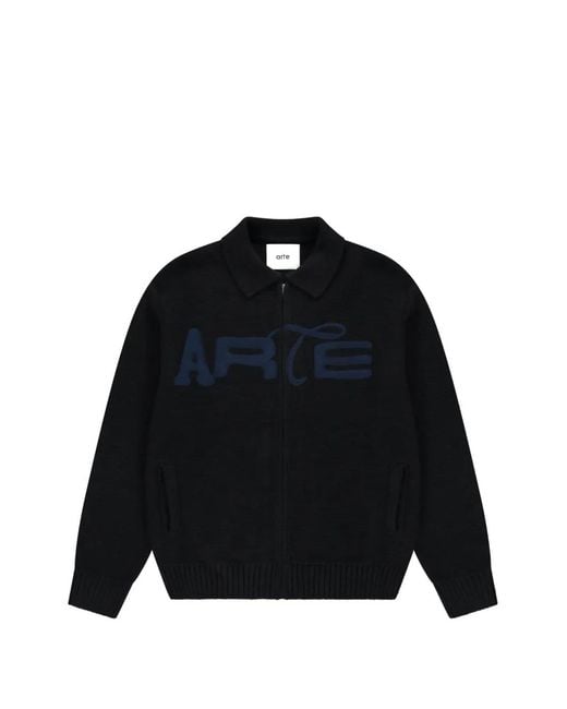 Arte' Black Logo-Patch Zip-Up Sweater for men
