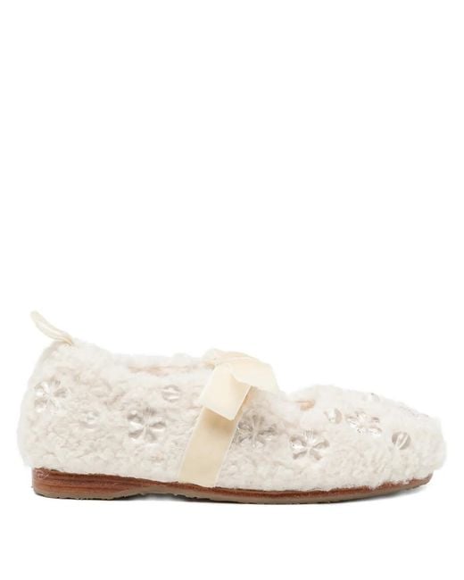 Rockfish White X Susan Fang Furry Ballet Flats