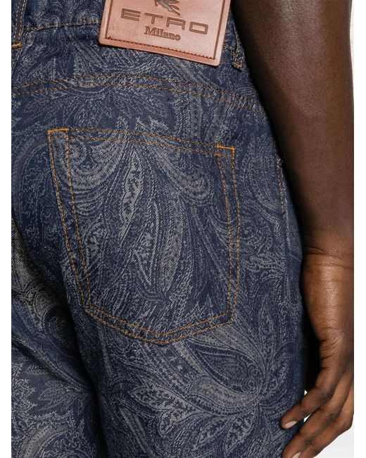Etro Blue Paisley-Jacquard Straight-Leg Trousers for men